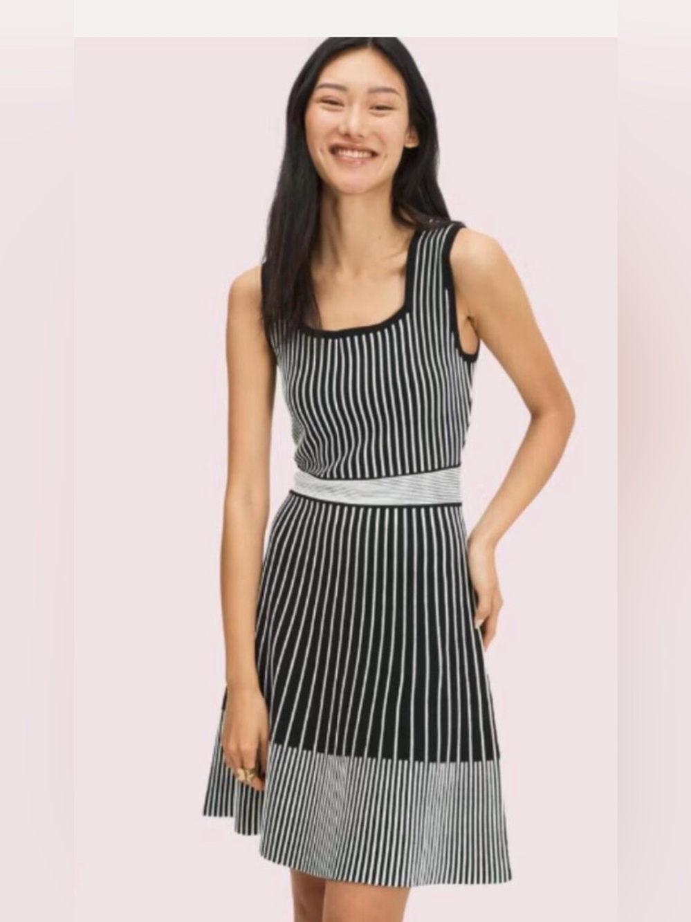 $348 KATE SPADE NY XS BLACK WHITE Stripe Sweater DRESS A Line EXTRA SMALL
